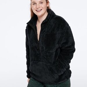 PINK Sherpa pullover sweater black large 1/4 zip teddy bear jacket